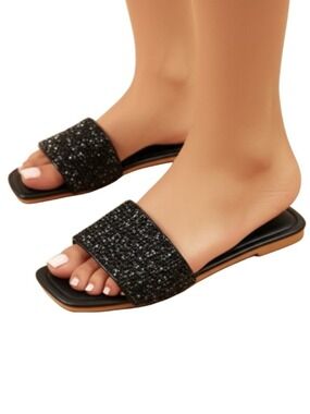 Bling Sandals 🆕 Glitter Decor Slide in Black NIB